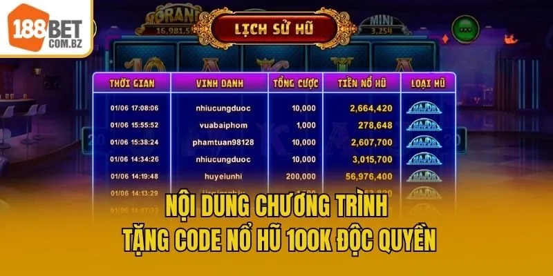 Nội dung chương trình tặng code nổ hũ 100K độc quyền